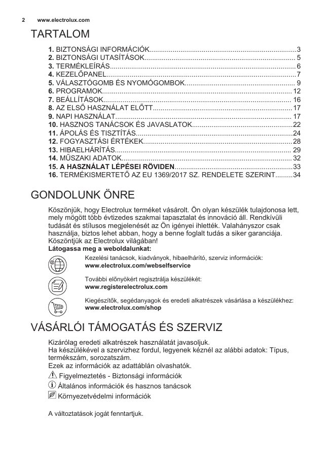 A(z) Electrolux EW6T3262H eredeti dokumentumának 2. oldala