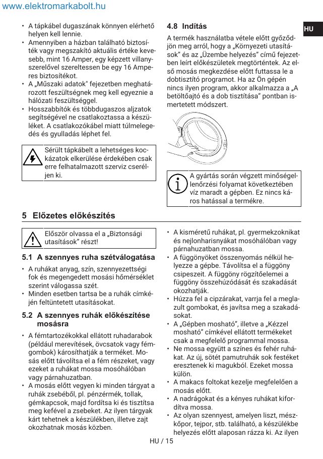 A(z) Indesit IM 762 MY TIME EE eredeti dokumentumának 15. oldala