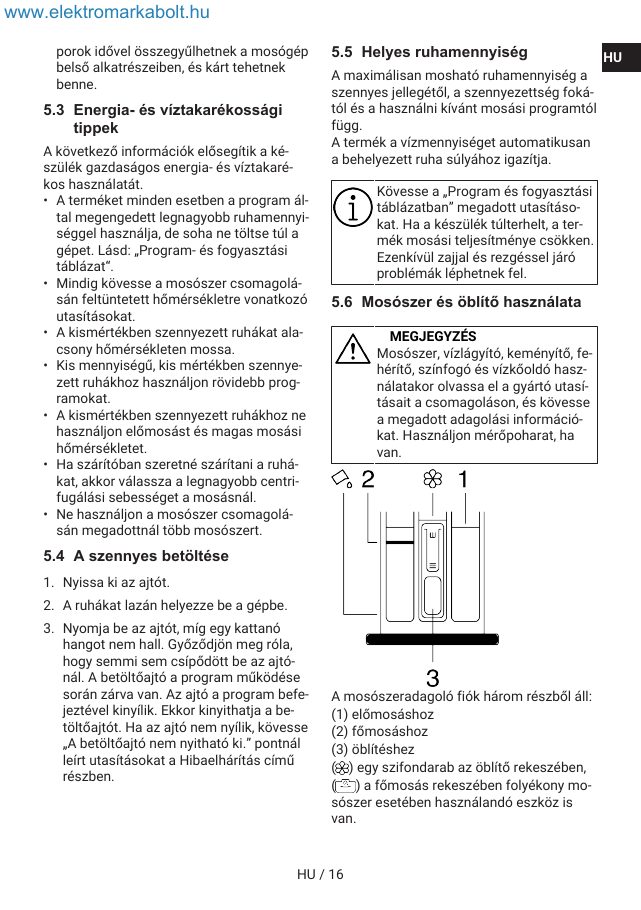 A(z) Indesit IM 762 MY TIME EE eredeti dokumentumának 16. oldala