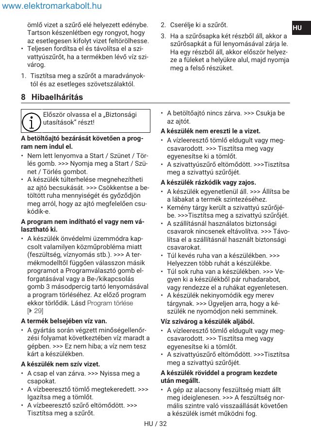 A(z) Indesit IM 762 MY TIME EE eredeti dokumentumának 32. oldala