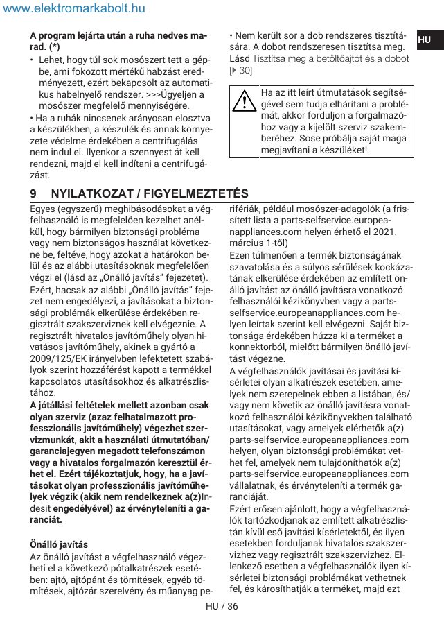 A(z) Indesit IM 762 MY TIME EE eredeti dokumentumának 36. oldala