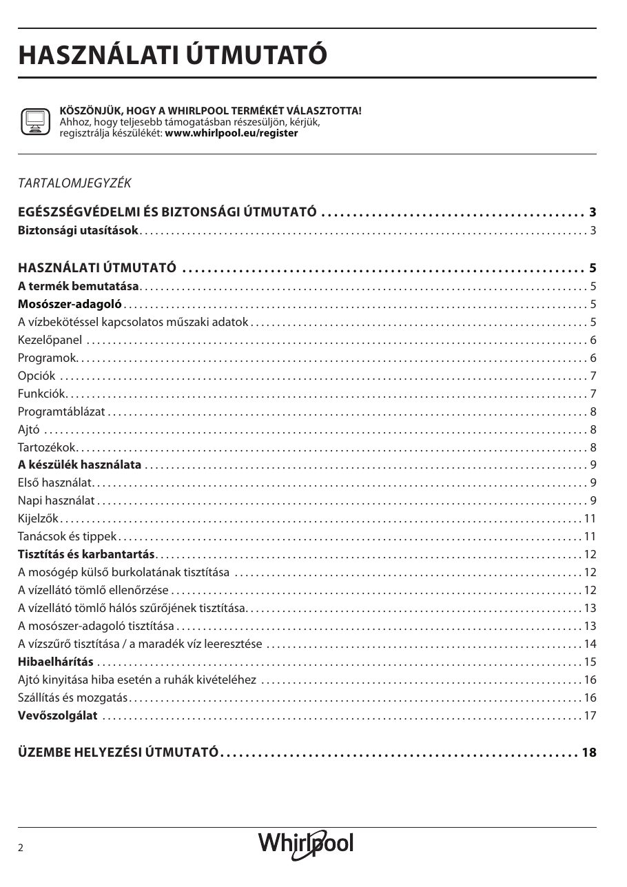 A(z) Whirlpool TDLRB 6240L EU/N eredeti dokumentumának 2. oldala