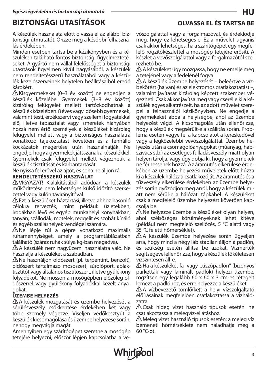 A(z) Whirlpool TDLRB 6240L EU/N eredeti dokumentumának 3. oldala