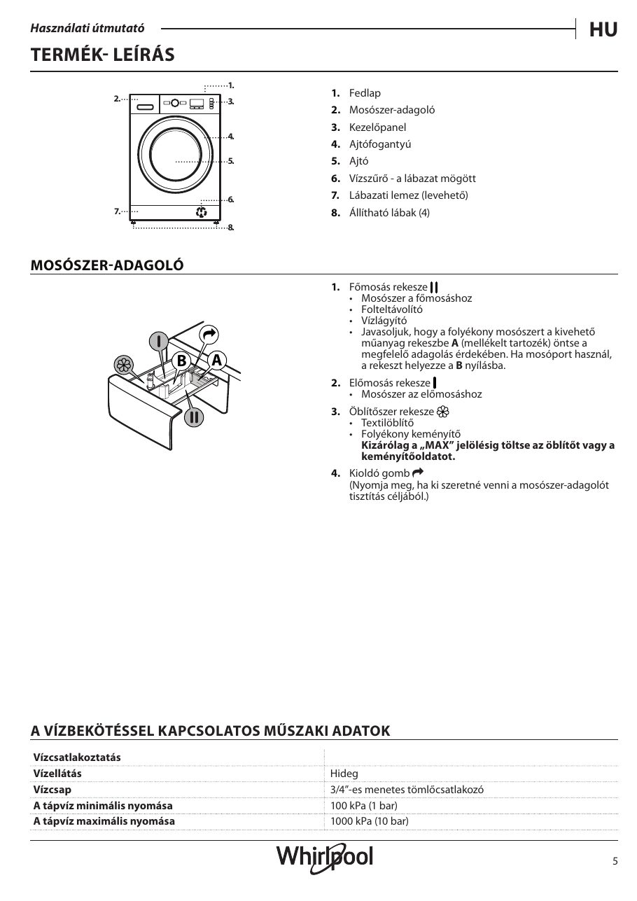 A(z) Whirlpool TDLRB 6240L EU/N eredeti dokumentumának 5. oldala