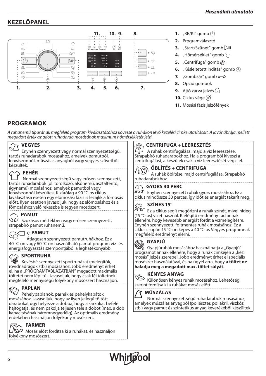 A(z) Whirlpool TDLRB 6240L EU/N eredeti dokumentumának 6. oldala