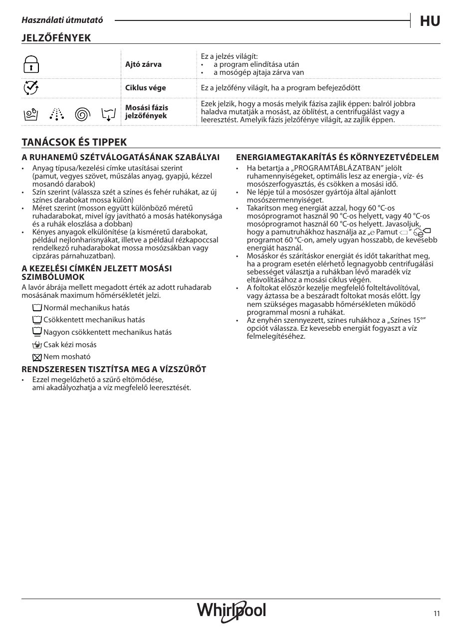 A(z) Whirlpool TDLRB 6240L EU/N eredeti dokumentumának 11. oldala